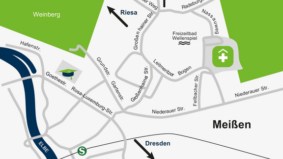 Anfahrtsskizze zum ELBLANDKLINIKUM Meißen