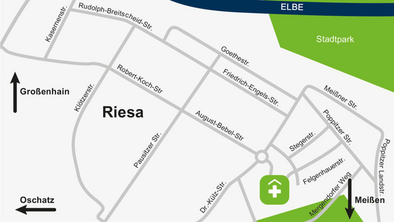 Anfahrtsskizze zum ELBLANDKLINIKUM Riesa